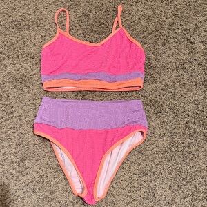 Pink Lily Colorblock Pink Purple Orange Two-Piece Swimsuit